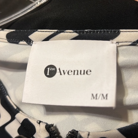 1ere Avenue black/cream geometric 3/4 sleeve asymmetrical hem tunic - Picture 9 of 10